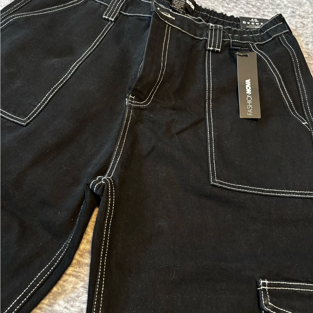 Fashion Nova Dark Cargo Trousers with Contrast Stitching